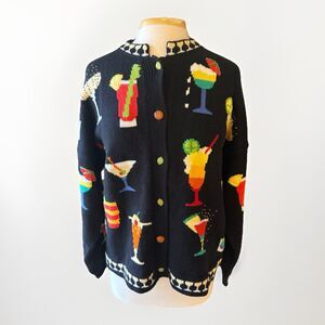 Christine Foley 90s Colorful Party Cocktails Fun Buttons Sweater, Sz 3, Rare!
